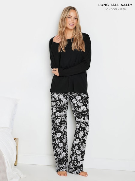 Long Tall Sally 100% Cotton Floral Long Sleeve Wide Leg Pyjamas Set (AU0244) | 246 LEI