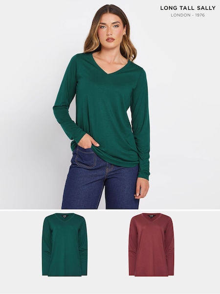 Punainen - Long Tall Sally PREMIUM Pitkä 2 PACK V-kaula-aukko Topit (AU0266) | €57