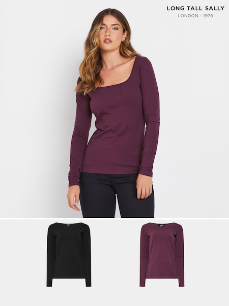 Long Tall Sally Black Square Neck Fitted T-Shirt (AU0274) | €40