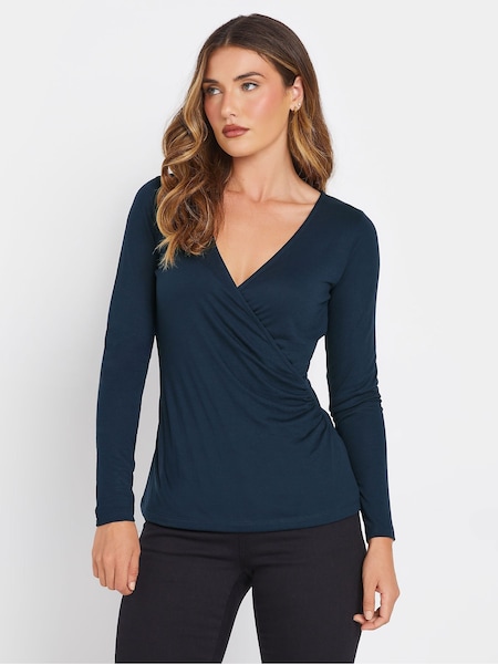 Long Tall Sally Blue Premium Long Sleeve Wrap Top (AU0284) | $40