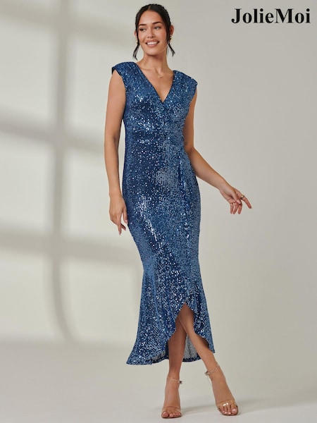 Jolie Moi Blue Sequin Fishtail Maxi Dress (AU0307) | €44