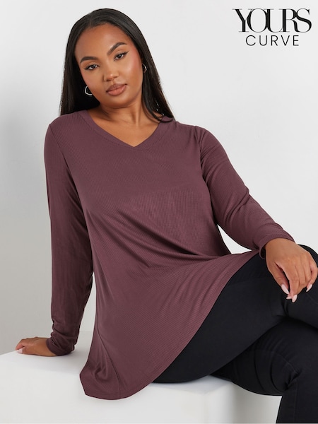 Yours Curve Purple Ribbed Elevated Long Sleeve Top (AU0362) | €34