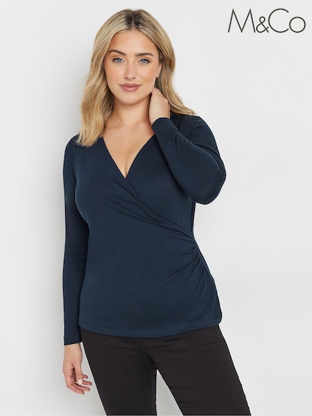 Albastru - Top petrecut cu mânecă lungă premium M&Co (AU0367) | 171 LEI