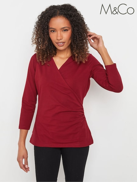 M&Co Red 3/4 Sleeve Wrap Top (AU0381) | 104 QAR