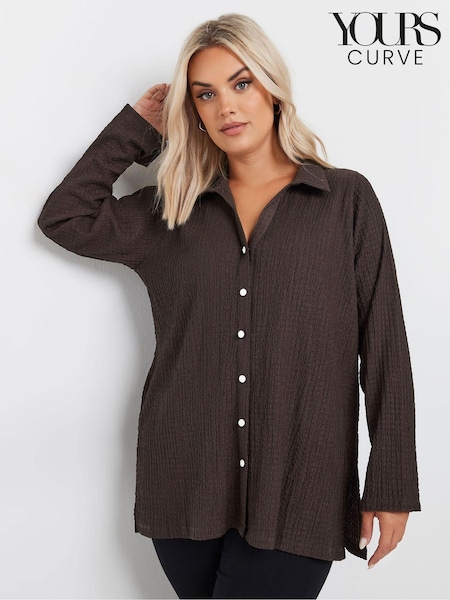 Ruskea - Yours Curve Diamante Button kuvioitu Paidat (AU0386) | €46