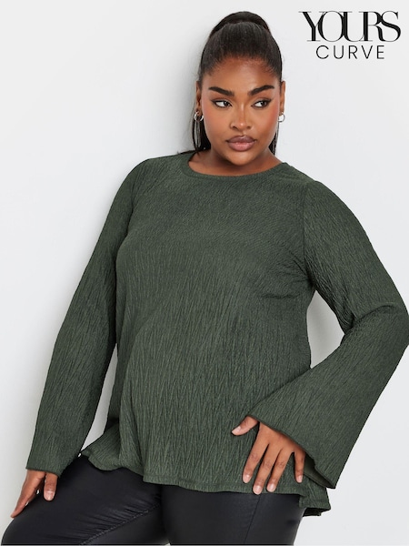 Yours Curve Green Plisse Flute Sleeve Co-Ord T-Shirt (AU0389) | €36