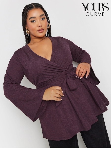Yours Curve Purple Wrap Flare Sleeve Top (AU0396) | €38