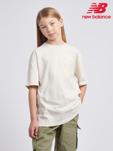 New Balance Pearl White Small Girls Logo 100% Cotton T-Shirt (AU0409) | €29 - €34