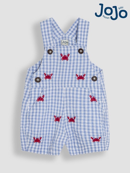 JoJo Maman Bébé Blue Crab Embroidered Gingham Dungarees (AU0426) | 1,562 UAH - 1,622 UAH