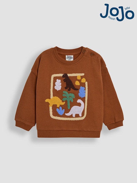 עם דוגמת דינוזאור בצבע חום - Jojo Maman Bébé 100% Cotton Appliqué Sweatshirt (AU0452) | ‏121‏₪ - ‏136‏ ₪