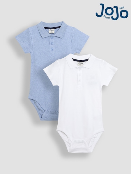 JoJo Maman Bébé White 2-Pack Plain Polo Shirt Bodysuits (AU0455) | CA$63 - CA$66
