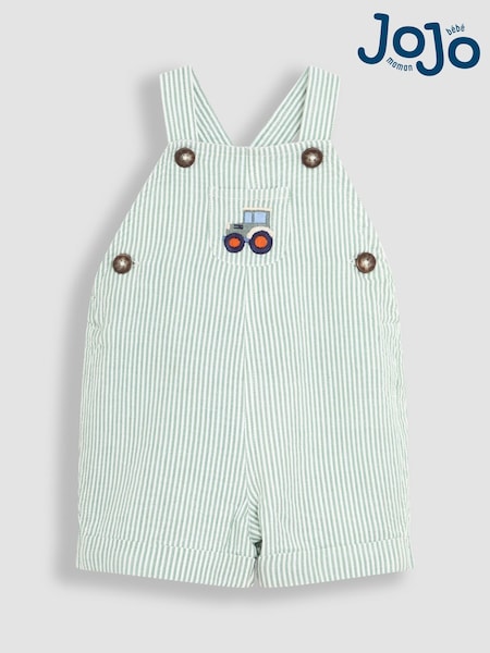JoJo Maman Bébé Sage Green Tractor Pocket Seersucker Dungarees (AU0456) | AED146 - AED151