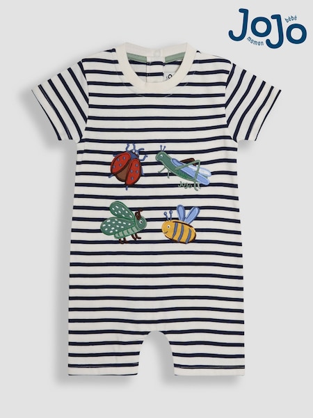 JoJo Maman Bébé Navy Blue Stripe Bug Dino Scene Romper (AU0469) | 1,202 UAH - 1,262 UAH