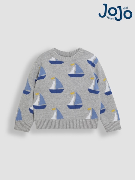 JoJo Maman Bébé Marl Grey Sailboat 100% Cotton Jumper (AU0472) | ₪131 - ₪146
