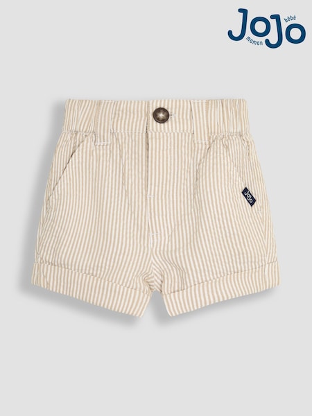JoJo Maman Bébé Natural Stone Seersucker Stripe Shorts (AU0476) | €29 - €34