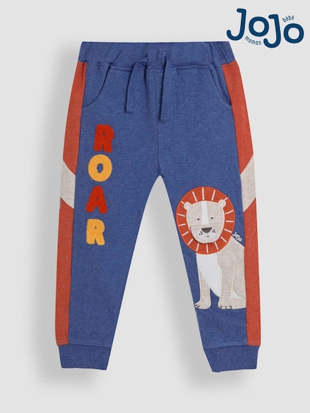 JoJo Maman Bébé Blue Marl Lion Fitted Appliqué Joggers (AU0480) | €30 - €35