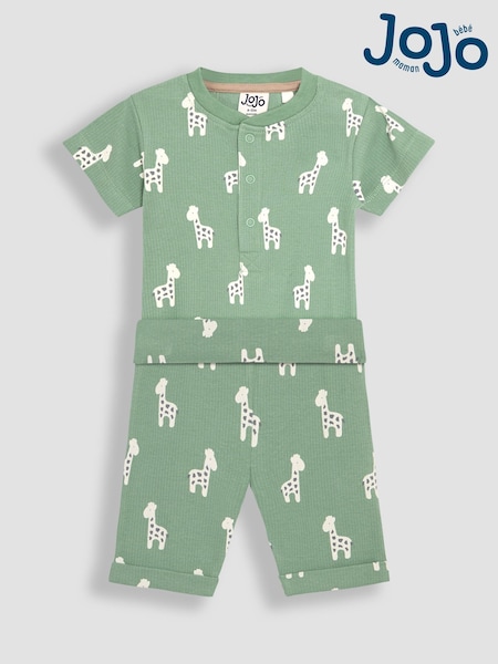 JoJo Maman Bébé Green Giraffe 2-Piece Ribbed Bodysuit & Shorts Set (AU0484) | €37 - €39