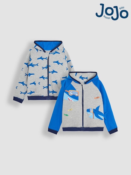 כריש אפור  - Jojo Maman Bébé Print Appliqué Reversible Hoodie (AU0489) | ‏136‏₪ - ‏151‏ ₪