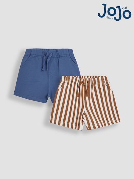 Senfgelbe Streifen und einfarbig Blau - JoJo Maman Bébé 2-Pack Stripe Jogger Shorts (AU0494) | 30 € - 35 €