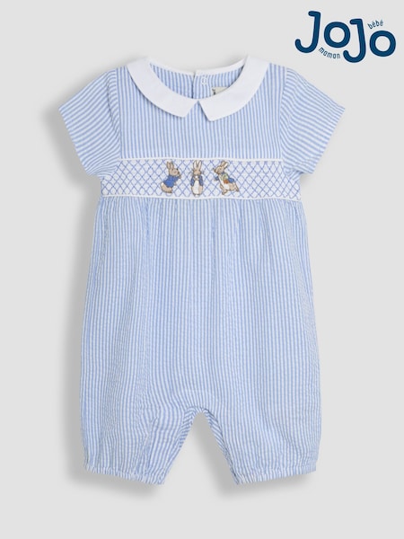 JoJo Maman Bébé Blue Embroidered Smock Romper (AU0495) | 134 QAR - 139 QAR