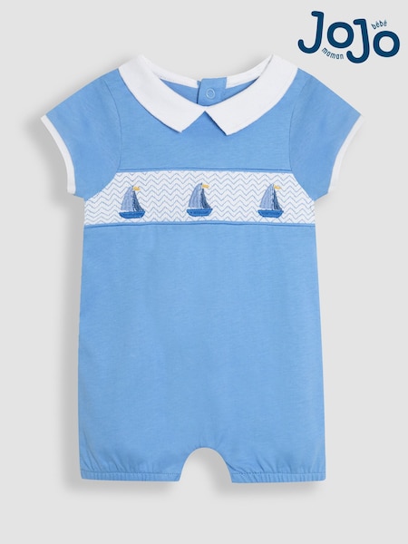 JoJo Maman Bébé Nautical Embroidered Smocked 100% Cotton Romper (AU0496) | 37 € - 38 €