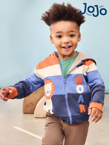 Denim Lion - Jojo Maman Bébé Print Appliqué Reversible Hoodie (AU0497) | ‏136‏₪ - ‏146‏ ₪