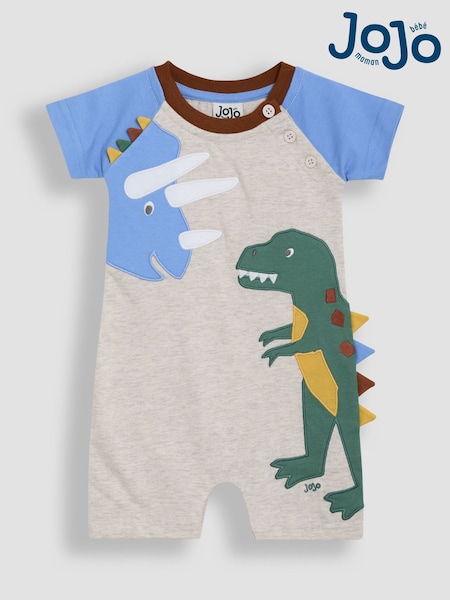 JoJo Maman Bébé Natural Marl Dino Dino Scene Romper (AU0603) | €34 - €35