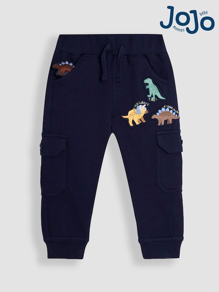 JoJo Maman Bébé Navy Blue Dinosaur Badge Cargo Joggers (AU0606) | €30 - €35
