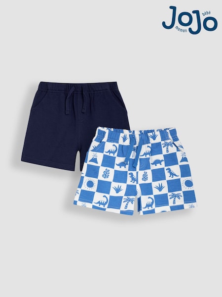 Blau Dino und Marineblau - JoJo Maman Bébé 2-Pack Printed & Plain Shorts (AU0613) | 30 € - 35 €