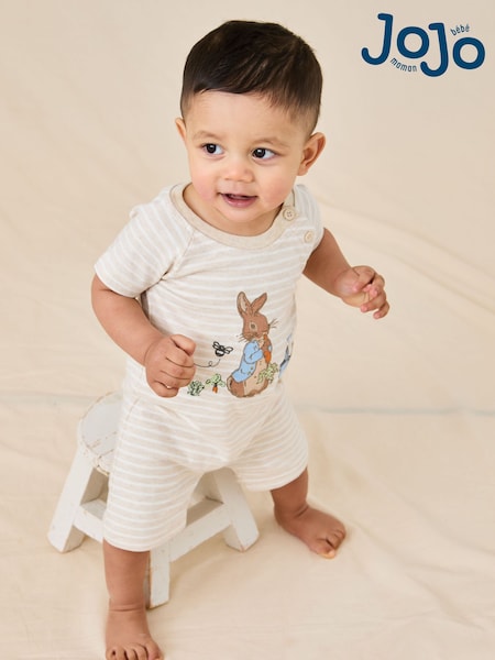 JoJo Maman Bébé Stone Peter Rabbit™ Appliqué 100% Cotton Romper (AU0624) | €35 - €37