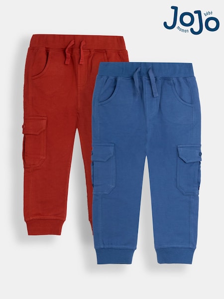 Rust Orange & Royal Blue - JoJo Maman Bébé Cargo 100% Cotton Joggers 2 Pack (AU0633) | 35 € - 40 €