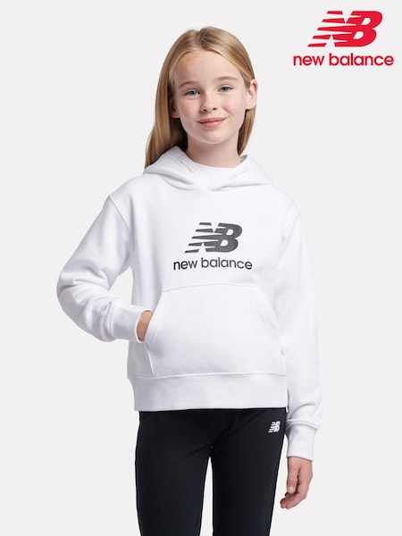 New Balance White Girls Brush Back Stacked Logo Hoodie (AU0652) | ₪226 - ₪272