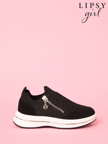Negru - Lipsy Pull On Side Zip Stretch Knit Chunky Trainers (AU0653) | 209 LEI - 238 LEI