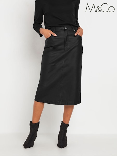 M&Co Black Coated Midi Skirt (AU0676) | €43