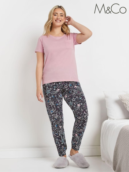 M&Co Pink 100% Cotton Starburst Short Sleeve Cuffed Pyjamas Set (AU0687) | €43
