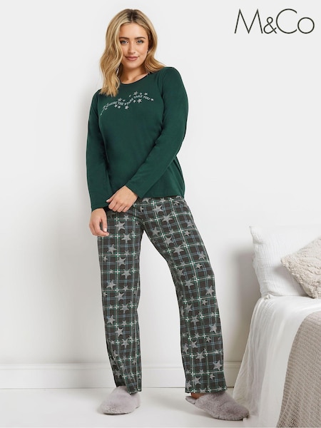 M&Co Green Star Check Long Sleeve Wide Leg Pyjamas Set (AU0804) | €23