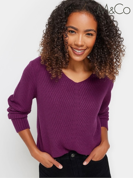 M&Co Purple V-Neck Stitch Jumper (AU0809) | €40