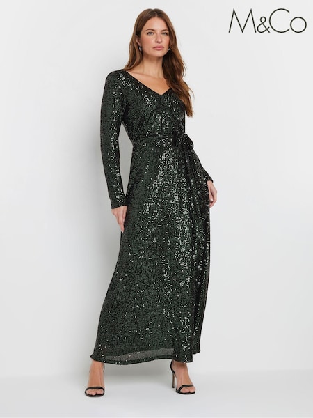 M&Co Green Sequin V-Neck Maxi Dress (AU0823) | AED174