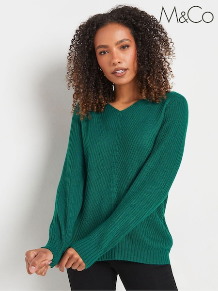 M&Co Green V-Neck Stitch Jumper (AU0834) | ₪141
