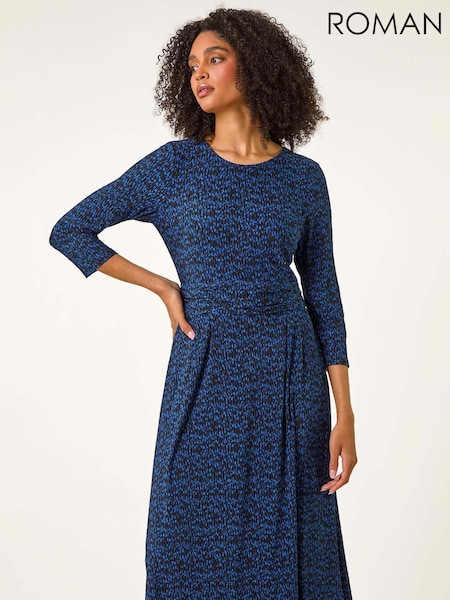 Roman Blue Abstract Stretch Ruched Dress (AU0840) | €63