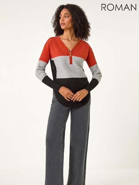 Roman Orange 3 Colour Block Zip Front Knit Cardigan (AU0845) | €51