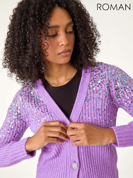 Roman Purple Sequin Knit Buttoned Cardigan (AU0855) | € 59