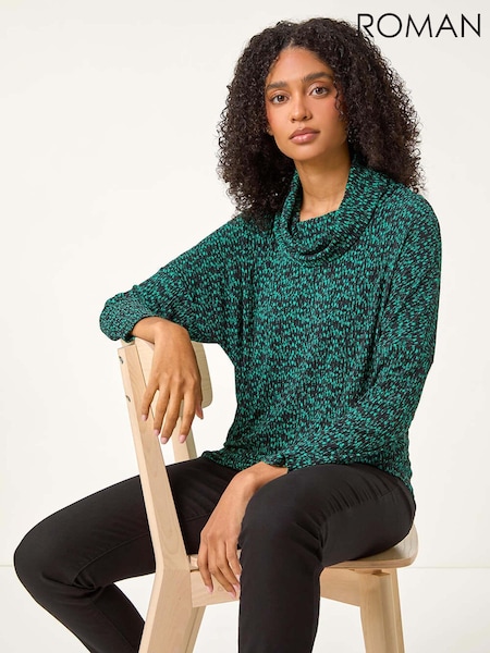 Roman Green Print Relaxed Cowl Neck Tunic Top (AU0857) | €46