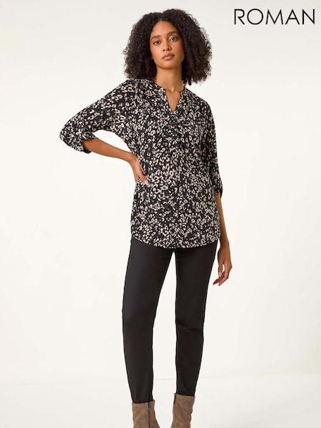 Roman Grey Stretch Animal Print Shirt (AU0861) | €46