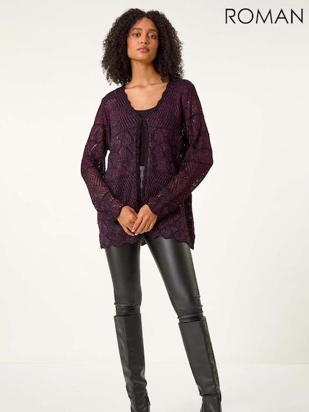 Roman Pink Shimmer Crew Neck Knit Cardigan (AU0862) | OMR26