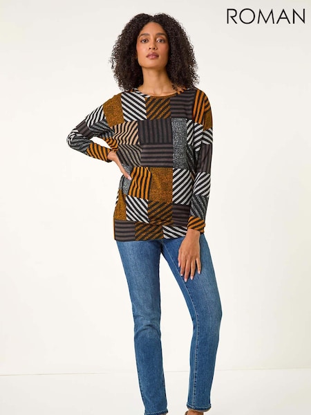 Roman Orange Contrast Stripe Top (AU0881) | ₪201