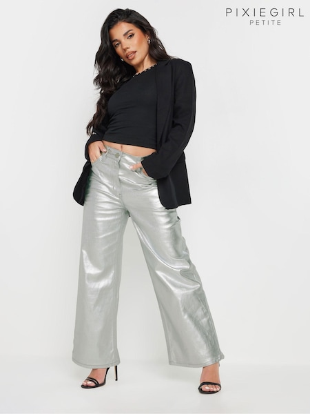 PixieGirl Petite Silver 100% Cotton Silver Wide Leg Jeans (AU0891) | €24