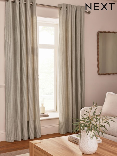 Natural Brushed Stripe Lined Eyelet Curtains (AU0892) | €69 - €164
