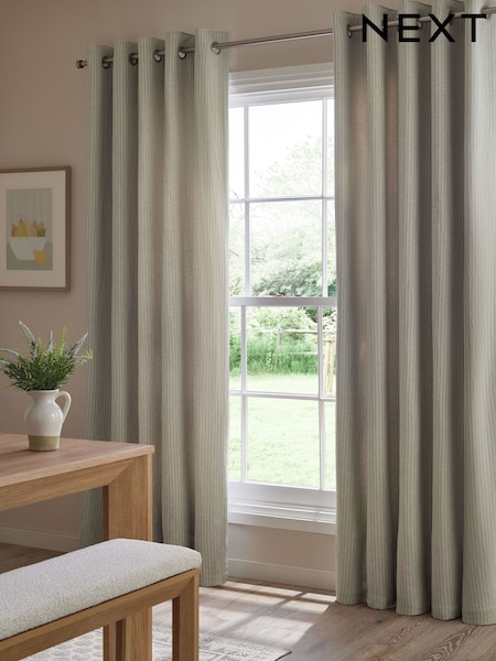 Blue Brushed Stripe Lined Eyelet Curtains (AU0893) | €72 - €172