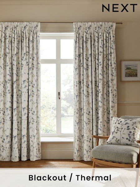 Honesty Leaf Floral Print Blackout/Thermal Pencil Pleat Curtains (AU0900) | 75 € - 166 €